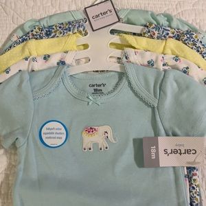 5 piece Carter’s baby girl onesies blue yellow 18m